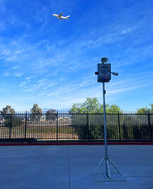 Mobile security trailer monitoring a commercial parking lot in Washington state